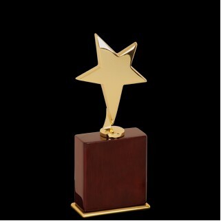 Rosewood and Gold Polished Metal Star Award