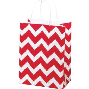 Red Chevron 100% Recycled White Kraft Chimp Shopping Bag