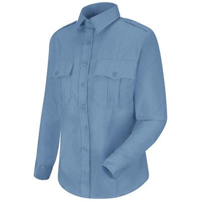 Women's New Dimension® Stretch Poplin Shirt w/Long Sleeve - Light Blue