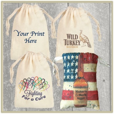 5"x6" Custom Printed Cotton Pouch with Drawstring