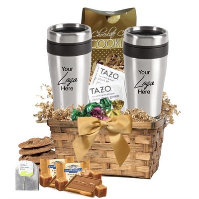 Tea, Cookies basket with 2-Tumblers