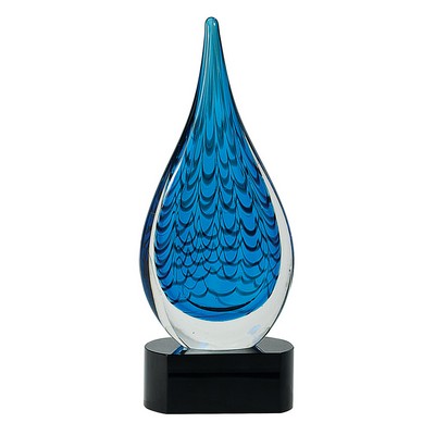 Pacific Blue Raindrop Art Glass Award 12 1/2"h