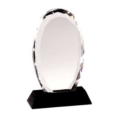 7.5" Oval Facet Crystal Award On Black Crystal Pedestal Base