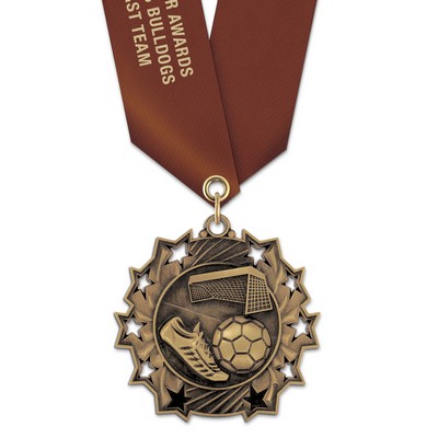 2 1/4" Soccer TS Medal w/ Satin Neck Ribbon