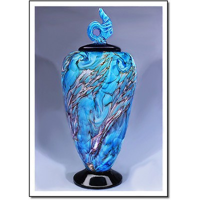 Glacier Dragon Flame Art Glass Vase w/ Marble Base (4.25"x9.75")