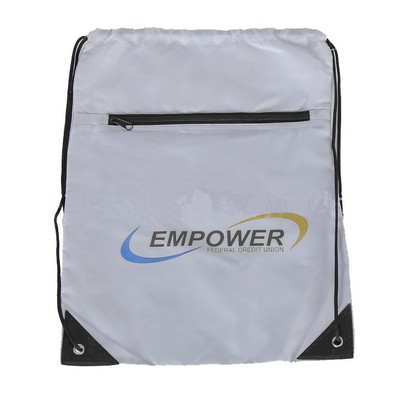 Sports Drawstring Backpack W/ Front Zipper Pocket