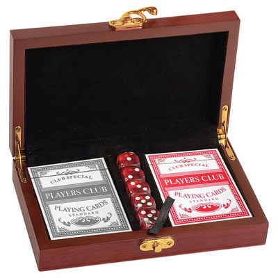 Poker Card and Dice Gift Set, Rosewood Finish, 7 1/2"(L) x 1 5/8"(H) x 4 1/2"(W)