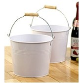 8 1/2" White Painted Pail w/Wooden Handle