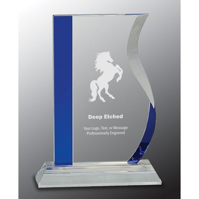 7 1/4" Blue Edge Crystal Wave Award on Clear Base