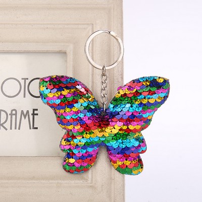 Butterfly Shaped Reversible Sequins Keychain