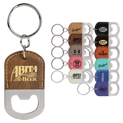 Oval Bottle Opener Keychain - Leatherette