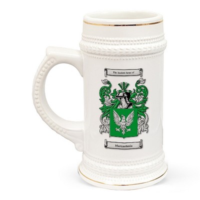 22 Oz. White Stein w/Gold Trim