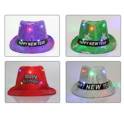 LED Flash Fedora Hat Jazz Hat Concert Cap For Party