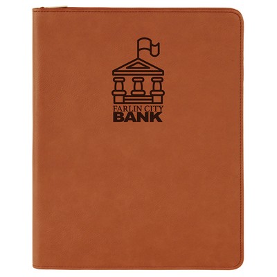 Rawhide Zippered Portfolio with Notepad, 9-1/2" x 12" Laserable Leatherette