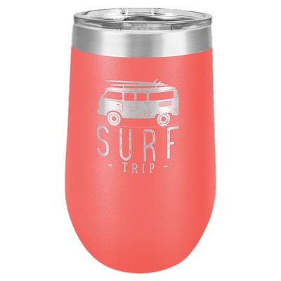 16 oz. Coral Vacuum Insulated Stemless Wine Glass w/ Lid