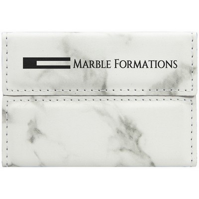 3 3/4" x 2 3/4" White Marble Laser Engraved Leatherette Hard Business Card Holder