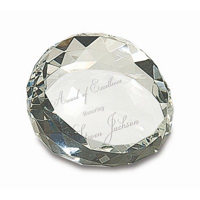 2 1/2" x 1 3/4" Clear Round Crystal Facet Paperweight