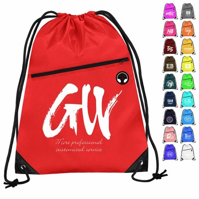 Drawstring Backpack With Front Zipper