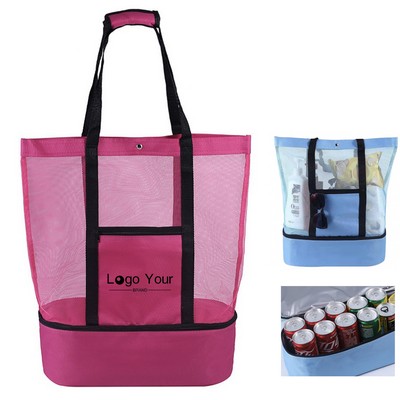 Mesh Tote With Insulated Cooler