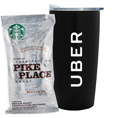 Promo Revolution - 20 Oz. Straight Tumbler w/Plastic Liner Gift Set w/Starbucks Pike Place Coffee