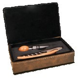 Brown Leatherette 2-Piece Wine Tool Set