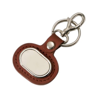 Oval Shaped Leatherette Stitched Metal Keyring