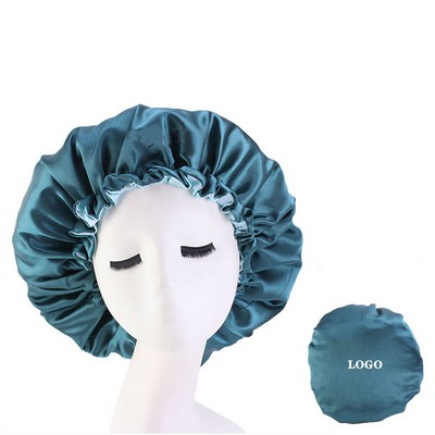 Adjustable Double Layer Reversible Satin Sleep Bonnet Cap