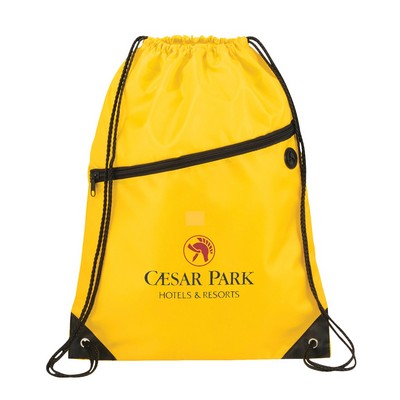 Robin Drawstring Polyester Bag with Front Zipper Pocket