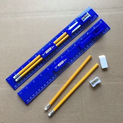 12 Inch Plastic Ruler Kit With Pencil, Eraser, Sharpener