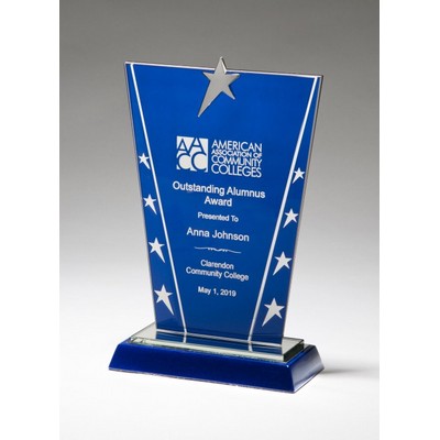 Constellation Series Glass Award Blue Background with Chrome Plated Star (6.375 x 8.625)