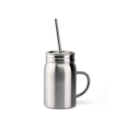 Stainless Steel Double Wall Insulated Jar with Straw