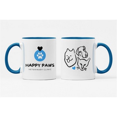 11 oz. White Ceramic Coffee Mug with Light Blue Colored Inside/Handle - Sublimation