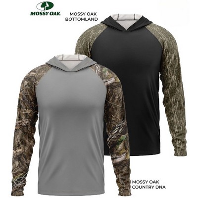 4.4 oz. Mossy Oak® Men's Polyester Interlock Raglan Hooded T-Shirt