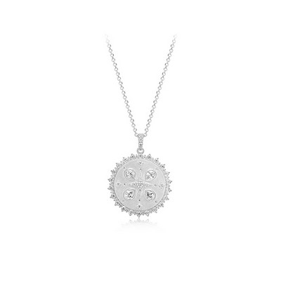 Goddess Diamondlite Cubic Zirconia Embellished Medallion Rolo Necklace - Silver