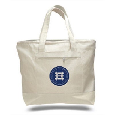 Canvas Zipper Tote Bag (with Color Handles)