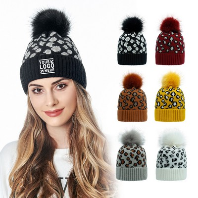 Winter Leopard Knitted Beanie