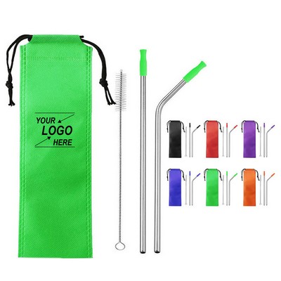 Reusable Stainless Steel Straw Set with Drawstring Pouch