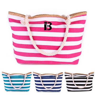 Striped Canvas Beach Tote Bag