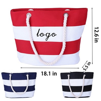 Canvas Beach Bag Striped Tote