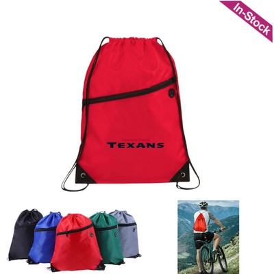 Drawstring Backpack Bag With Front Zipper Pocket