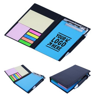 Blue Neon Memo Note Pad with Sticky Notes and Clip Holder