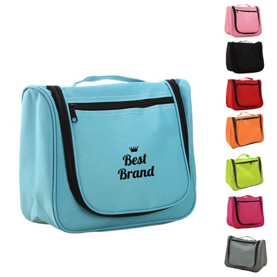 Water- Resistant Oxford Travel Cosmetic Makeup Bag With Hanging Hook