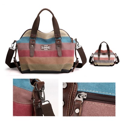 Striped Canvas Crossbody Shoulder Bag for Travel