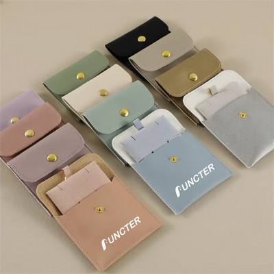 2.8 Inch PU Jewelry Pouches with Snap Button Luxury Jewelry Pouch w/ Velvet Insert Pad for Earring