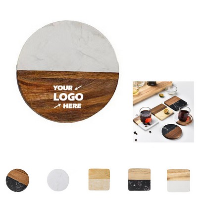 Marble-Wood Spliced Coaster for Tabletop Protection