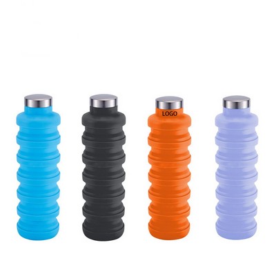 17Oz. Silicone Collapsible Water Bottle W/ Metal Cap