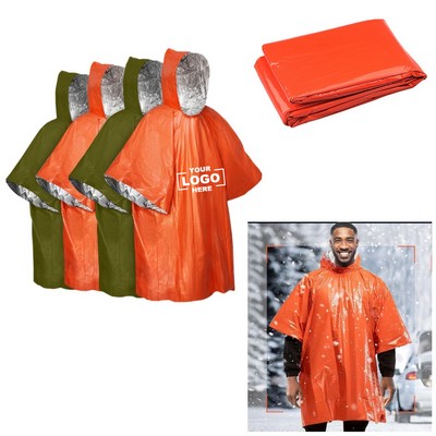 Emergency Rain Poncho with Thermal Mylar Liner