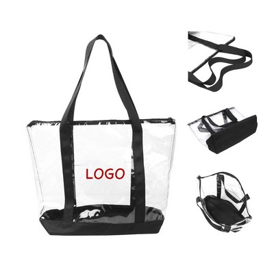 Pvc Clear Zippered Tote Bag With Reinforced Handles