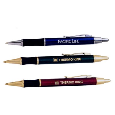 Solid Brass Push Action Ballpoint Pen w/ Black Concave Grip