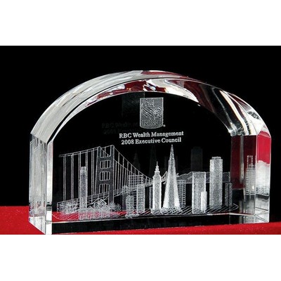 3-D Crystal San Francisco Skyline in Arch Award w/Custom Etching (3 1/2")